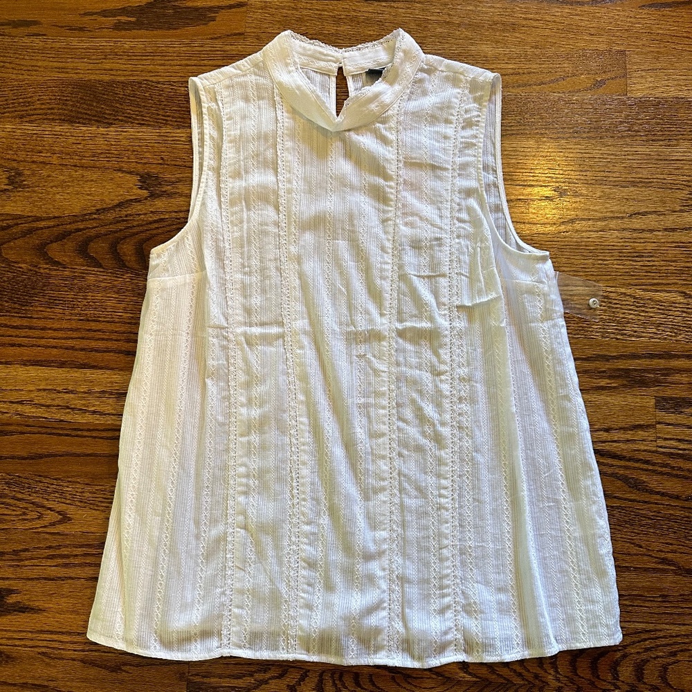 Sleeveless White Lace Modcloth Blouse, Size L